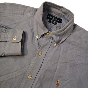 Ralph Lauren Blake Button Down Shirt Mens Medium Blue Micro Check Flesh Pony